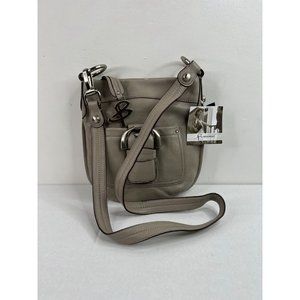 B Makowsky Crossbody Bag Womens Gray Leather Buckle New